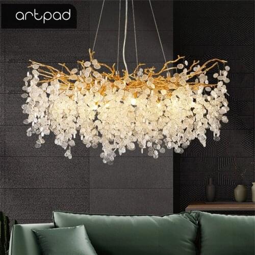 Artpad Modern Gold Chandelier Lighting with Bunch of Grapes Crystal Lampshade Luxury G9 Led Chandeliers Fixtures for Living Room
