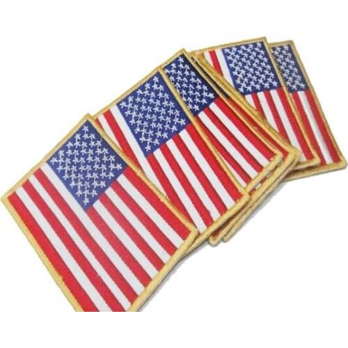 USA American US United States GOLD BORDER Flag Embroidered Patch 3.5" x 2.25" Sew/Iron On NEW & CHEAP