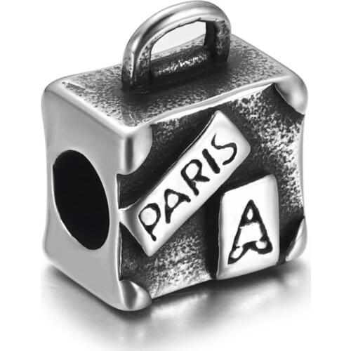 Stainless Steel Shopping Bag Bead 5mm Hole Metal European Beads Bracelet Charm Supplies for DIY Jewelry Making Accessories