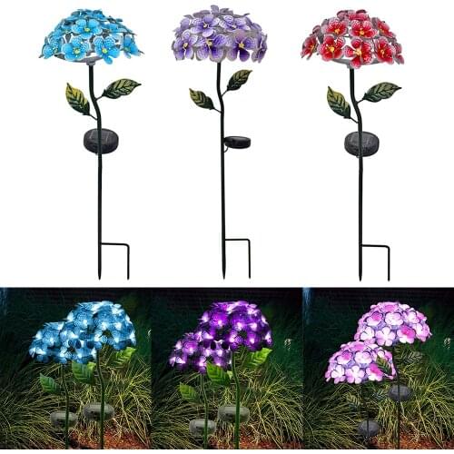 LED Solar Light Artificial Hydrangea Simulation Flower Outdoor Waterproof Garden Lawn Stakes Lamps Yard Art for Home Decoration