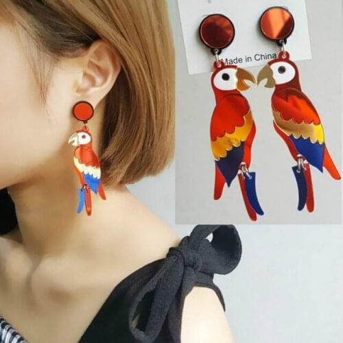 UAM Cute Parrot Earrings Night Club Hip Hop Punk Exaggerated Colorful Acrylic Earrings Animal Bird Long Pendant Drop Earrings