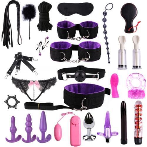 7/26pcs Sex Toys for Woman G Spot Dildo Vibrator Anal Plug Penis Ring Sex Lingeries Slave Games Handcuffs Whip Bdsm Bondage Set