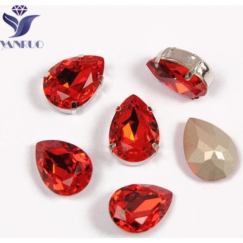 YANRUO 4320 Drop Red Rhinestones Light Siam Sewing Crystals Pointback Stones Sew On Stones For Clothes Dress