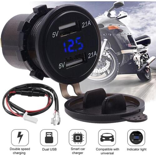 Dual USB Charger Socket Car Motorcycle 12V 4.2A Blue LED Light Voltage Voltmeter 2.0 Usb Motorcycle Charger For Mobile Phones