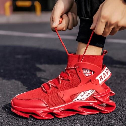 Plus Size High Base Summer Sneakers Socks Men Running Shoes Mens Sports Shoes Sport Boys Red Knit Sneak Air Sneakair Gym E-1036