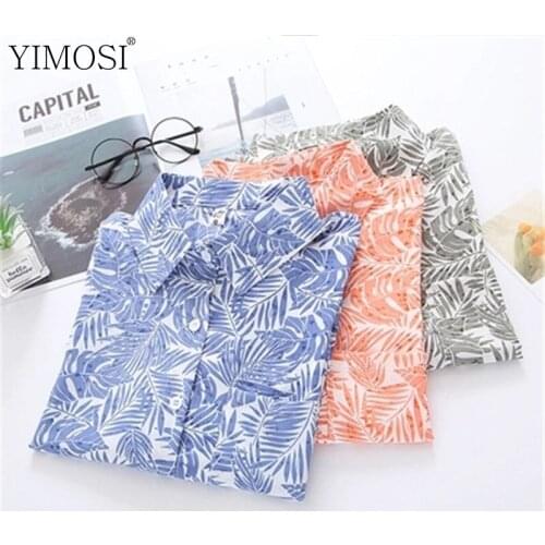 2021 Fashion Turn Down Collar Women Shirts Ladies Long Sleeve Leaf Printed Blouse Shirts Autumn Spring Korean Tops