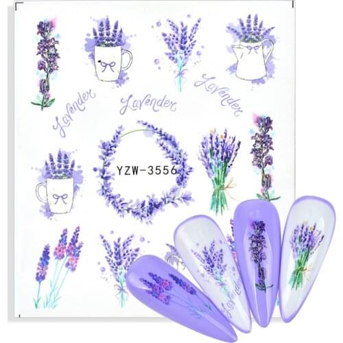 1 Sheet Lavender Nail Art Water Transfer Sticker Decals Purple Flower Leaf Summer DIY Manicure Decorations