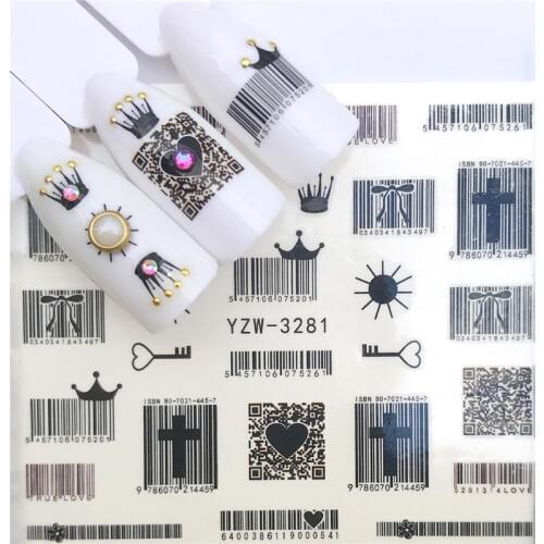1 Sheet Water Decals Slider QR Code Flamingo Nordic Plant Watermark Nail Sticker Decoration Wraps Manicure