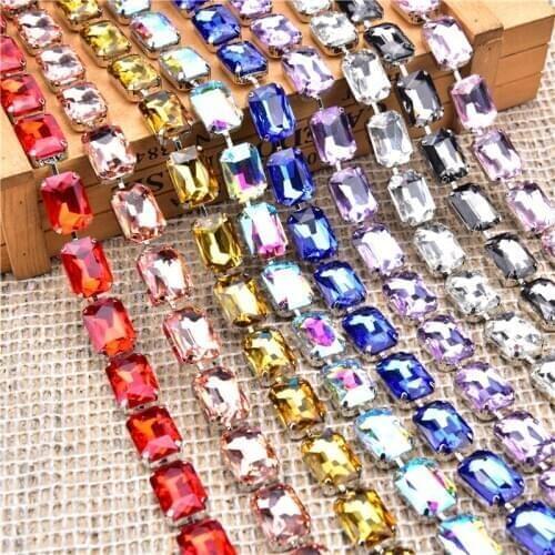 1Meter 13X18Mm Large Rectangular Rhinestone Chain Hand-Made Color Glass Diamond Diy Decorations Garment Shoes Art Accessories