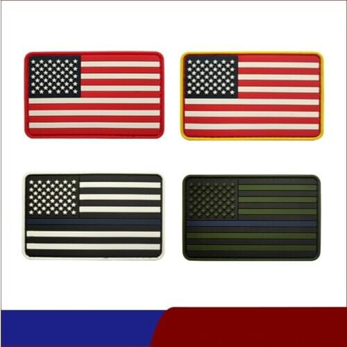 3D PVC American Stars and Stripes Flag Soft Rubber Badge Blue Line Outdoor Bag Stickers Army Tactical Military Country Patches