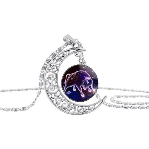 10 Star Sky Universe Animal 12 Constellation sign Crescent Necklace Moon Geometric Pendant Necklace Half Moon Zodiac jewelry