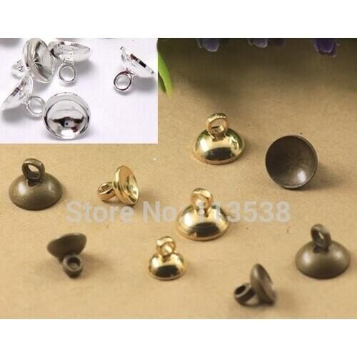Free ship 8mm bronze / silver / gold color to choose cap pendant connector bead cap, jewelry accessory for glass cover vial DIY