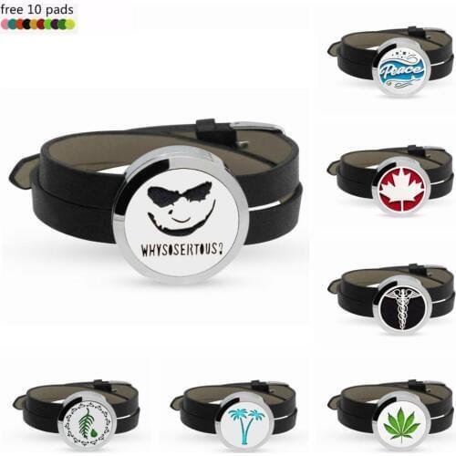 "Why so serious" Stainless 30mm Aroma Essential Oil diffuser Bracelet Bangle with 7 colors PU Leather Wristband