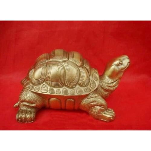 Cute Bronze Brass Fengshui Turtle Statue Figure 6"W vases sculpture, Garden Decoration Brass Bronzeroom Art Statue