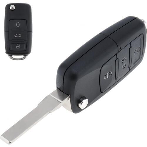 Black 3 Buttons Smart Remote Replacement Key Case No Chip with Uncut Car Flip Key Fit for Volkswagen B5
