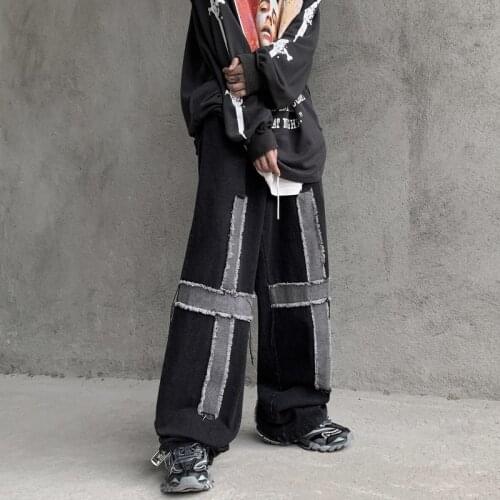 HOUZHOU Vintage Loose Women Jeans Grunge Harajuku Black Wide Leg Denim Pamts Female Gothic Oversize Punk Trousers Streetwear