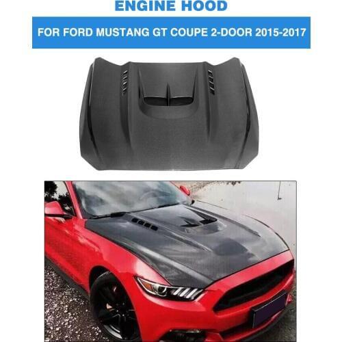 Carbon Fiber Car Front Hood Covers Auto Engine Hood for Ford Mustang Coupe Convertible 2-Door 2015-2017 FRP Unpainted