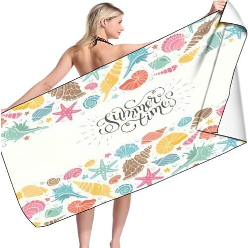 Summer Time Beach Towel Oversized Microfiber Seashells Towel Soft Quick Dry Lightweight Swim Travel Sandless Yoga Pool Towel