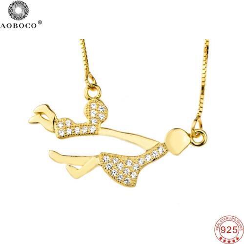 AOBOCO Hot Sale Fine 925 Sterling Silver Necklace Classic Mother & Child Pendants Choker Women Necklaces Fashion Jewelry GNX0217