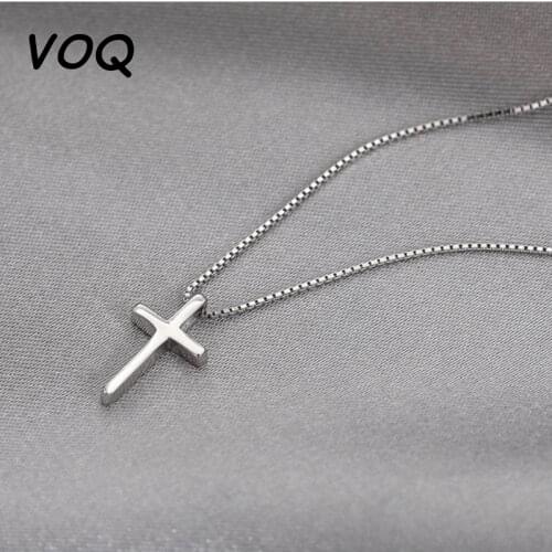 VOQ 925 Sterling Silver Fashion Cross Pendant Sweater Chain Necklace Womens Long Chain Necklace Jewelry Wholesale