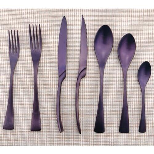 New Design Matte Purple Dinnerware 304 Stainless Steel Cutlery Set Dinner Sharp Steak Knives Forks Teaspoon Tableware Set 1 pcs