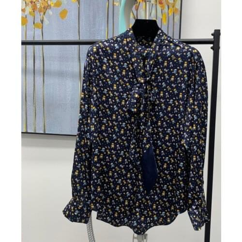 New Ladies Fashion 2021 Long Sleeve Sexy Casual Print Bow Shirt 0306