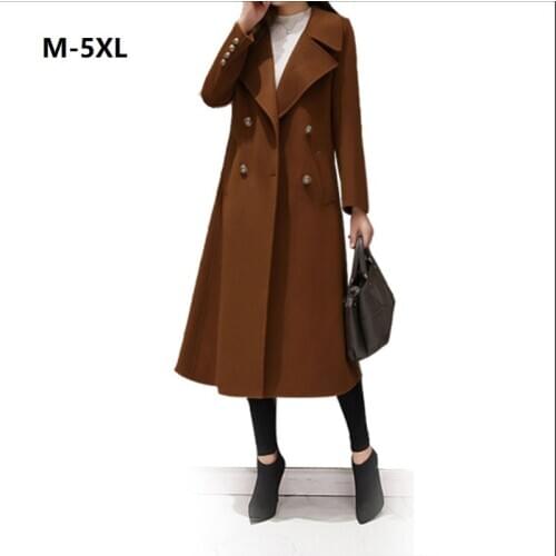 2020 New Women Winter Wool Coat Korean Fashion Double-breasted Slim Warm Outerwear Casual Long Parkas Female plus size M-5XL