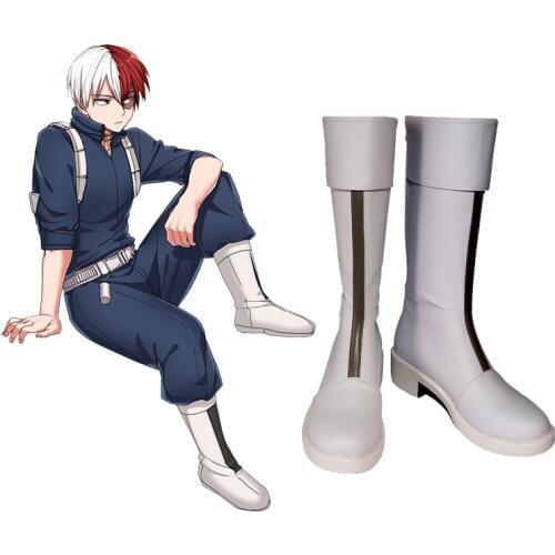 New Japanese Anime My Hero Academia Todoroki Shoto Cosplay Shoes Cosplay Boots Zippe-up Back PU Leather Shoes Euro Size 35-44