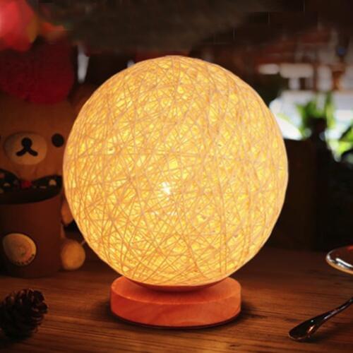 220V EU Plug Twine Wicker LED Desk Table Lamp Night Light Dimmable Bedside Lamp Bedroom Decoration Desk Lamp Creative Gift