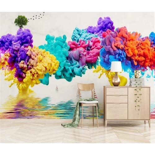 Custom wallpaper ink smoke landscape bird abstract background wall decoration painting-high-grade waterproof material