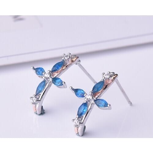 Fashion Cross Stud Earrings Inlay Blue Crystal Zircon Europe America Charm S92 5 Jewelry Women Wedding Party Dainty Accessories