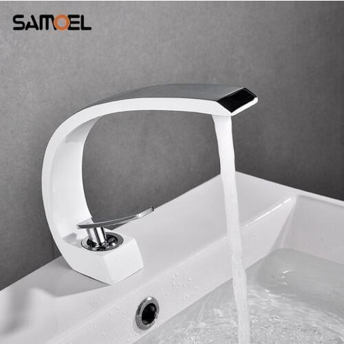 Samoel Creative Brass Bathroom Sink Faucet Deck Mount White Paint Basin Mixer Taps Cold Hot Water Tap W3038