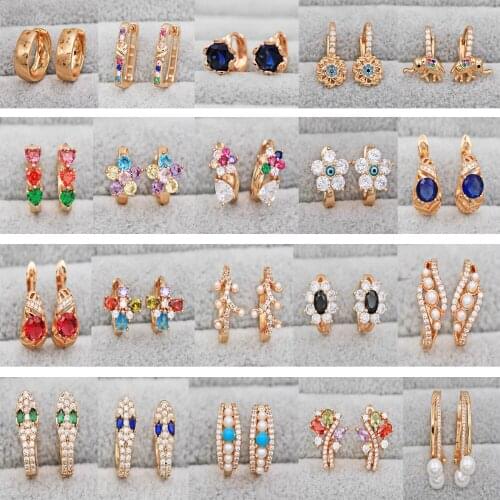 Trendy Gold Copper Flower Heart Animal Hoop Earrings Cubic Zirconia Stone For Women Girls Fashion Jewelry Accessories Wedding