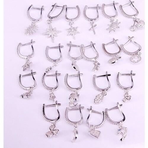 6Pairs, Star Moon Hand Flower Cross Heart Dangle Earrings Dark Silver Color CZ Micro Pave Luxury Earring For Wedding Party Gift
