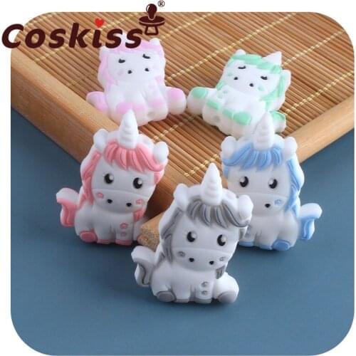Coskiss 5pcs Cartoon Cute Baby Unicorn Silicone Teething Beads Molar Period Pacifier Chain Toys Newborn Oral Chewing Products