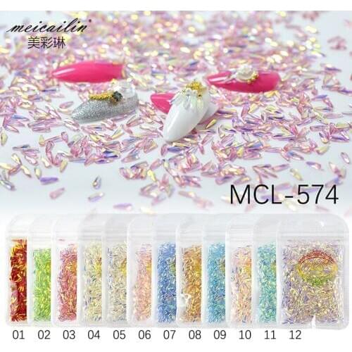 100pcs Colorful Charm Gems Nail Rhinestones 3D Design 2*6mm Waterdrop Crystal Glitter Glass Nail Stones DIY Nail Art Decorations