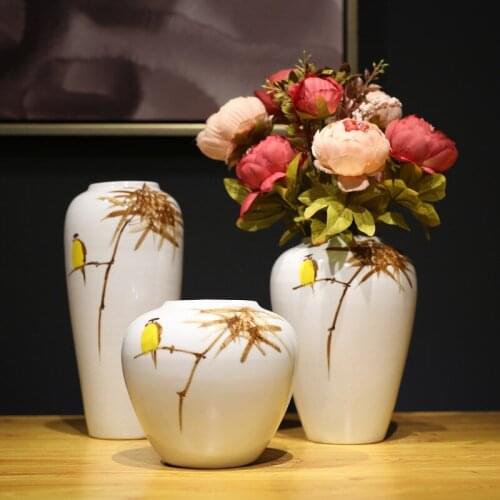 Light Luxury Porcelain Bird on the Branch Ceramic Vase Flower Insert Craft Home Ornament Decoration