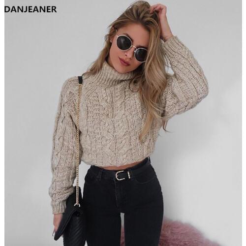 Danjeaner Sexy Retro Twisted Turtleneck Sweater Autumn Winter Women Plus Size Thick Long Sleeve Short Pullovers Solid Slim Coats
