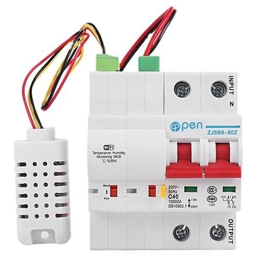 Tuya ewelink wifi smart life smart 2P remote control miniature mcb circuit breaker with temperature and humidity sensor