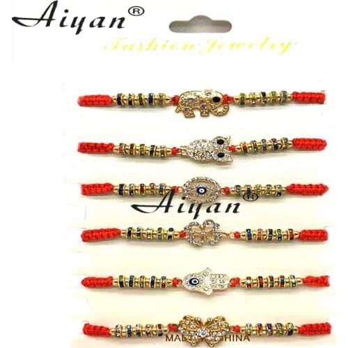 12 Pieces Eyes And Animal Elephant Owl Butterfly Four Leaf Flowers Palm Red Knit Bracelets On Behalf Of Protection Or Fortune