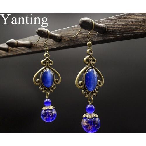 Yanting Ethnic Glass Glazed Dangle Earrings For Women Vintage Copper Alloy Flower Earings Fashion Jewelry Female Brincos 0324