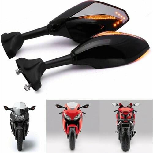 Motorcycle LED Turn Signal Integrated Mirrors for Yamaha YZF R1 R6 FZ1 FZ6 600R R3