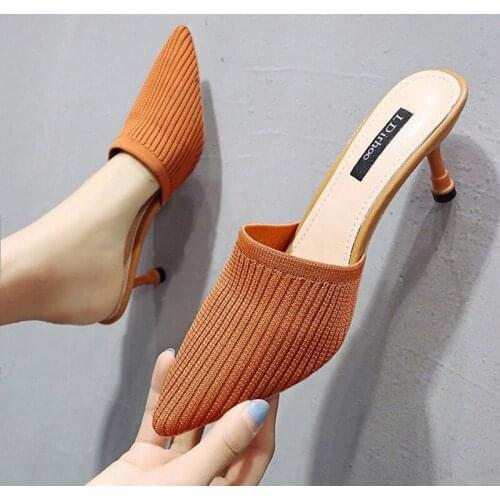 2021 Summer WomenSlippers Women Wear Thin Heels with Heels Baotou Sandals Slippers Breathable Wild Fashion High Heels Half Drag