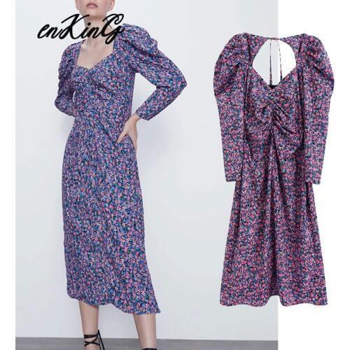 2020 england style vintage floral print square collar sexy party za dress women vestidos de fiesta de noche vestidos midi dress