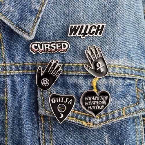 1 PCS Black Magic Witch Palm OUIJA Heart Icons Cowboy Jacket Originality Metal Cartoon Pin Badges Backpack Decoration Pins Icon