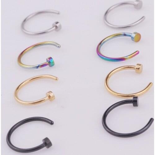 1pcs 6/8/10mm Punk Stainless Steel Fake Nose Ring C Clip Lip Stud Earring Helix Rook Tragus Faux Septum Body Piercing Jewelry