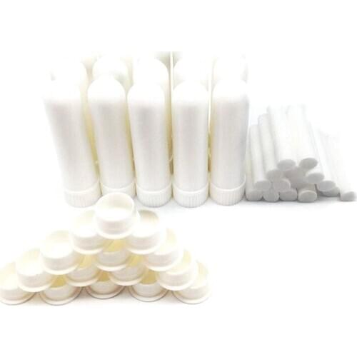 100Pcs White Blank Nasal Inhaler Empty Aromatherapy Oil Nasal Inhaler Tubes Complete Sticks With Cotton core