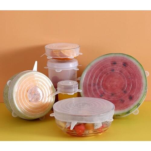 6PCS Reusable Fresh Keeping Seal Covers Edible Compression Silicone Stretch Lids Kitchen Accessories Use For Kitchen Food