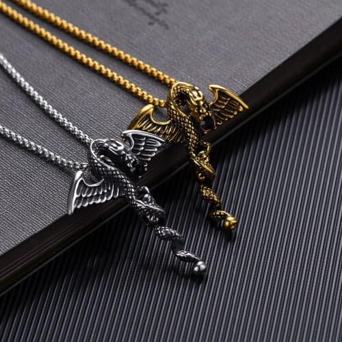 Antique Winged Dragon Necklace in Stainless Steel Mythical Winged Gothic Jewelry Medieval Symbolic Necklace