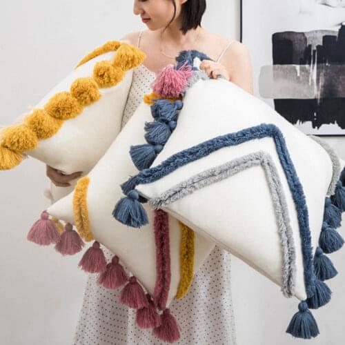 Bohemia Tassels Cushion Cover Moroccan Beige Pillow Cover Handmade Square Throw Pillows Boho sofa Home Decoration 45x45cm